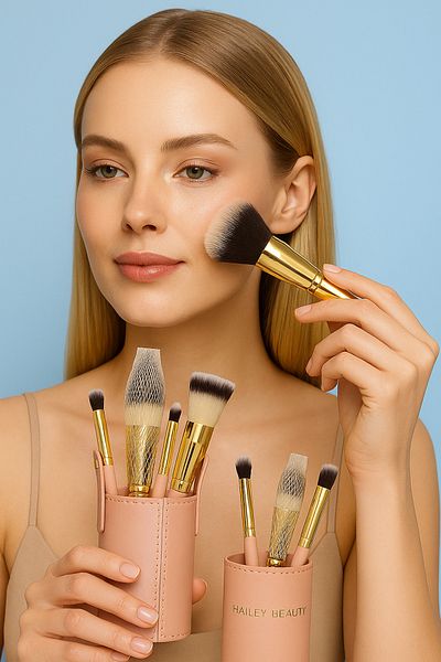 style iconic Hailey Beauty Professional Makeup Brush Kit – 6pcs with Travel Case | Soft Bristles & Elegant Design