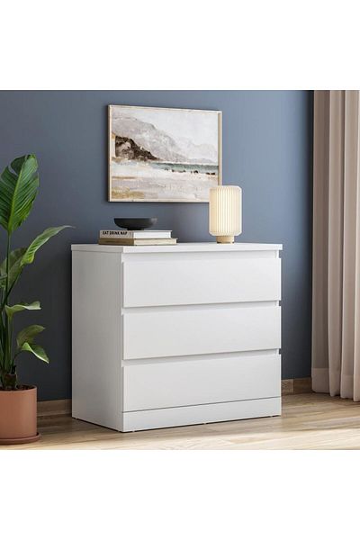 TrentonGCC Modern Chest Of Drawers – 83x80x40 Cm | Sleek White Finish, 3-drawer Storage Unit