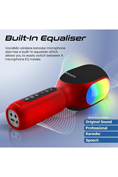 Promate Wireless Bluetooth Karaoke Microphone, Handheld 5-in-1 Karaoke Microphone & Speaker with LED