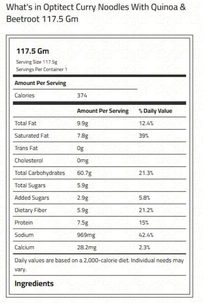 OptiTect Curry Noodles with Quinoa & Beetroot - 117.5g, Rich in Fiber & Protein