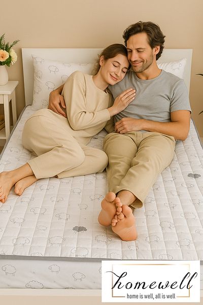 homewell صوف إنجليزي نقي ممتاز - وسادة نوم مزدوجة مضادة للحساسية وموازنة حرارة الجسم