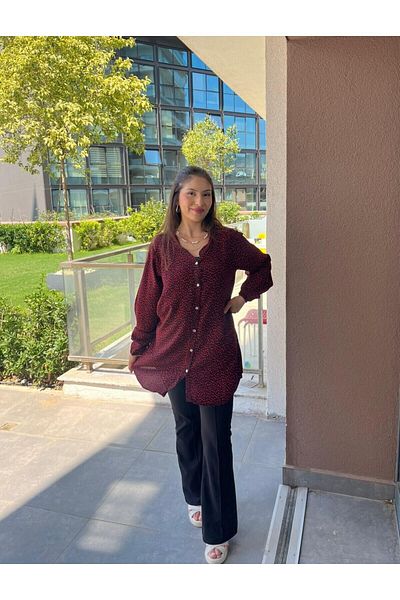 ELSEBUTİKTR Women's Patterned Long Sleeve Cotton Viscose Tunic Shirt