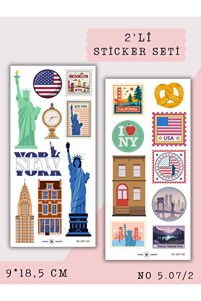 Else Craft 2'li Amerika New York Seyahat Temalı Sticker 5.07/2-Ajanda Planlay...