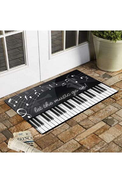 esnature Black Piano Note Patterned Mat - 45x70 Cm