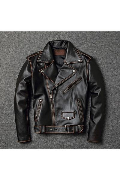 NYC GİYİM TEKSTİL Vintage Biker Coat Genuine Leather