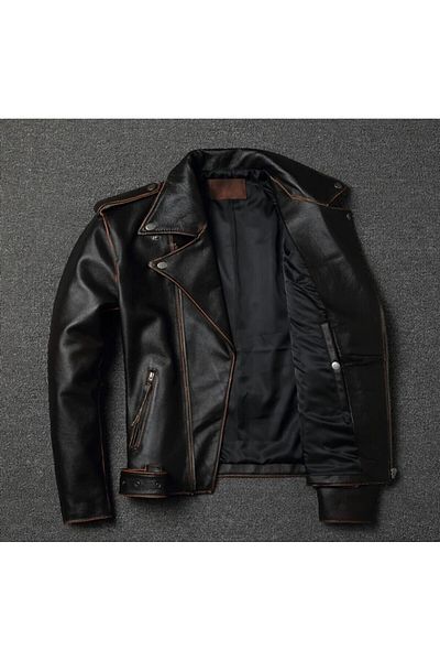 NYC GİYİM TEKSTİL Vintage Biker Coat Genuine Leather