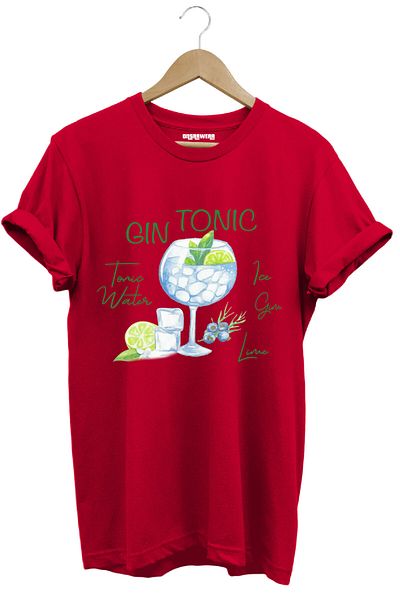 onsrawear Gin Tonic Cocktail Design Printed Cracking Non-Fading Print Unisex 100% Cotton Basic T-Shirt