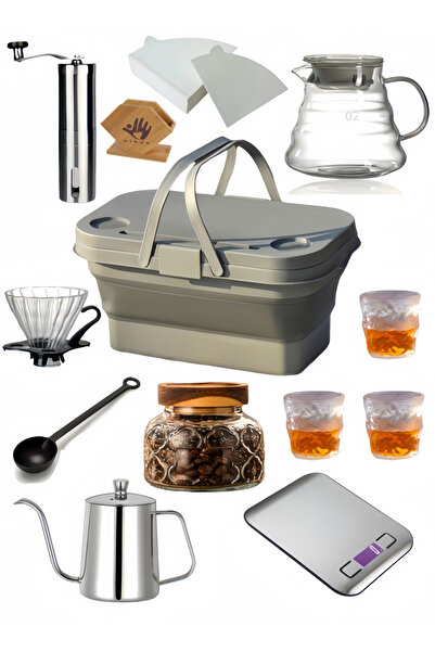 NIHAO مجموعة ماكينة تحضير القهوة V60 V60 مع سلة حمل، 13 قطعة، لون أسود، 600 مل