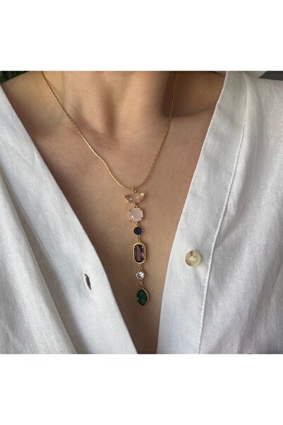 Venus Design Çelik Pembe Taşlı Kolye