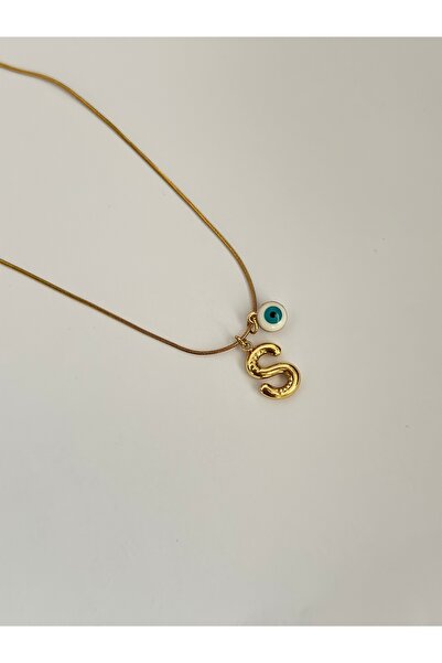 mibrillo Çelik Minimal Nazar Boncuklu Balon Harf Kolye