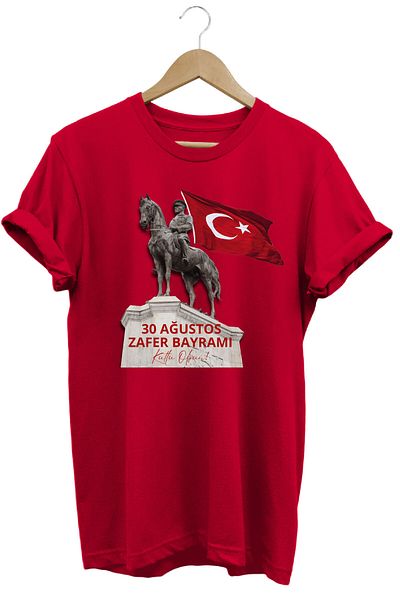 onsrawear 30 August Atatürk and Turkish Flag Printed Unisex 100% Cotton Basic T-Shirt