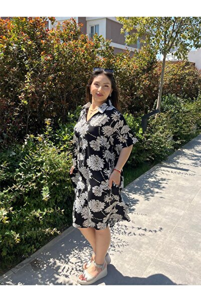 ELSEBUTİKTR Paris Collar Woven Viscose Dress