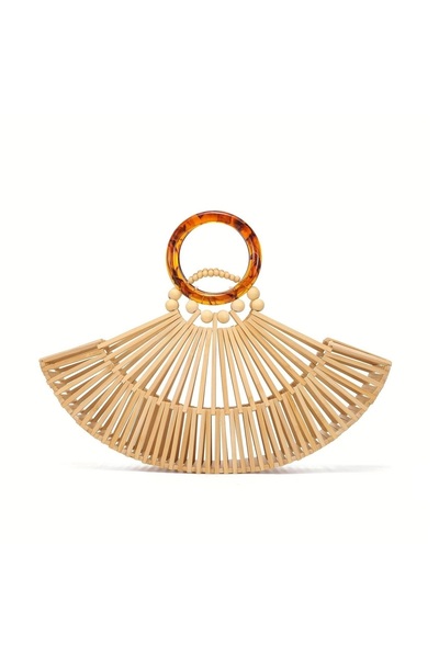 NeednStore Kadın Bambu Çıtalı Stil Plaj Çantası - Büyük Kapasiteli El Yapımı Boncuk Detaylı El ve Kol Çantası