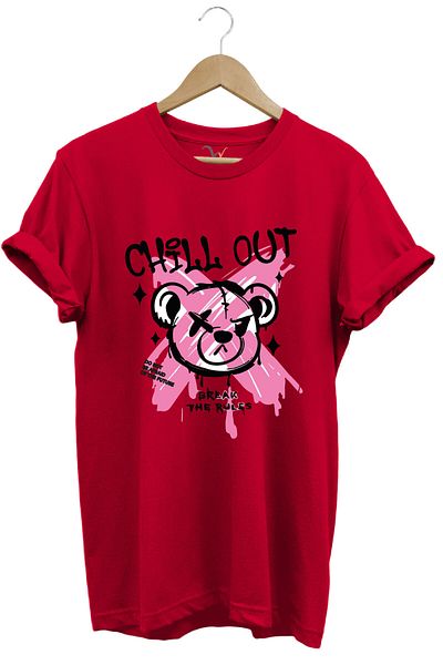 onsrawear Chill Out Themed Punk Style 100% Cotton Red Basic T-Shirt
