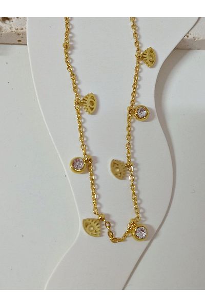 mos&more Stainless Steel Eye and Stone Dangle Anklet