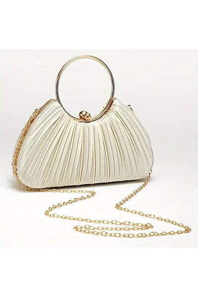 NeednStore Women's Shiny Fabric Ring Handle Design Stylish Evening Bag - Hand, Arm and Shoulder Bag