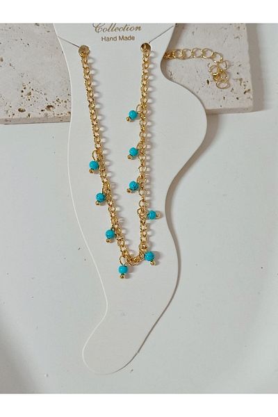 mos&more Stainless Steel Blue Bead Dangle Anklet