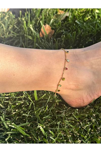 mos&more Stainless Steel Gold Sun and Stone Dangle Anklet