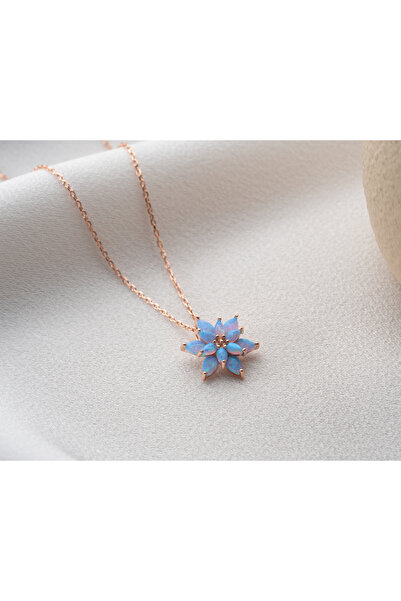 Papatya Silver Kadın Turkuaz Opal Taşlı Lotus Gümüş Kolye