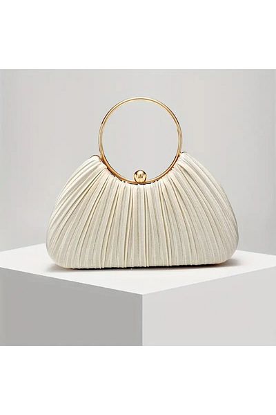 NeednStore Women's Shiny Fabric Ring Handle Design Stylish Evening Bag - Hand, Arm and Shoulder Bag