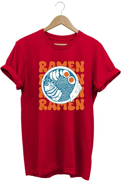 onsrawear Ramen Printed Chinese Korean Far East Culture Noodle Design Unisex 100% Cotton Basic T-Shirt