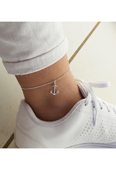 CAŞ DEKORASYON خلخال من الفولاذ على شكل مرساة فضية اللون