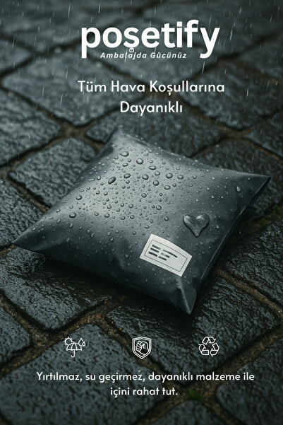 POŞETİFY Cepsiz Kargo Poşeti 22x30x5 cm | 100 Adet | E-Ticaret Poşeti | Gri | Yapışkan Bantlı Kargo Zarfı