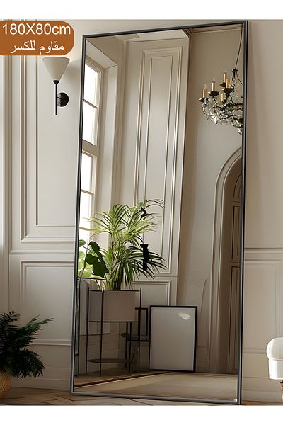 Taimi Extra Large Shatterproof Elegant Design Mirror 180 X 80 Cm - Black Metal Frame And Back Stand