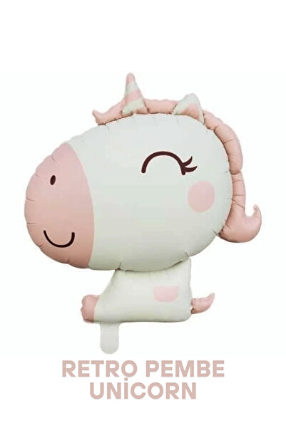 Bunloon Retro Renk Unicorn Folyo Balon Doğum Günü Parti Süsleme