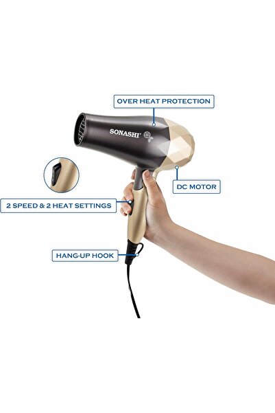 sonashi SHD-5008 Foldable Portable Hair Dryer (Gray/Gold)
