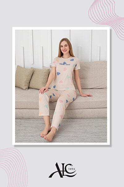 ALCteks Women's Pajama Set Simple & Elegant: Cotton Heart – Crew Neck, Skin-C...