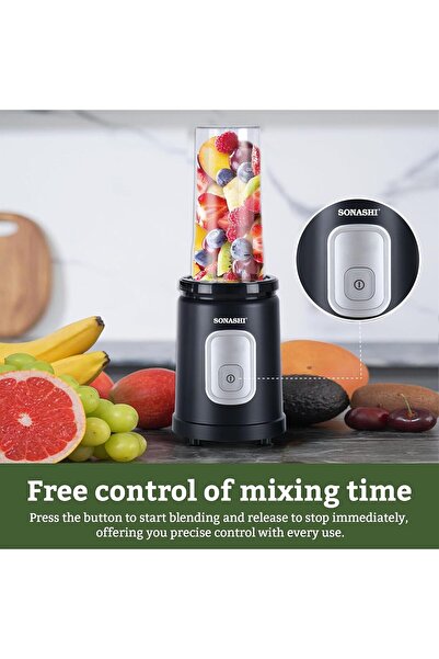 sonashi خلاط رياضي محمول بقوة 550 واط وصانع سموثي - زر لمس واحد مع زجاجة رياضية سعة 600 مل مع غطاء