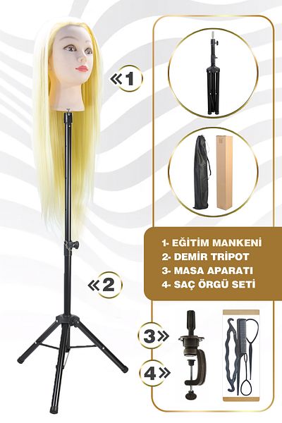 TAM TARZ Platinum Hairdresser Training Mannequin - Iron Tripod and Knob Sponge Table Apparatus