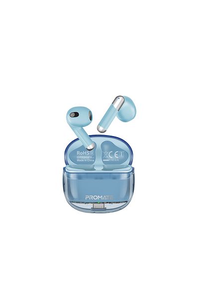 Promate High Definition Transparent TWS Earbuds with IntelliTouch - Blue