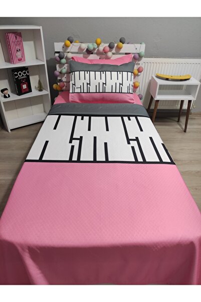 yok yok evim eve dair her şey 4 Piece Pink Piano Single Pique Bedspread Set (100% Cotton 120X200 with Embedded Sheets)
