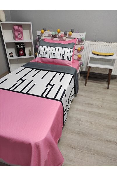 yok yok evim eve dair her şey 4 Piece Pink Piano (100% Cotton 100X200 with Elastic Sheets) Single Pique Bedspread Set