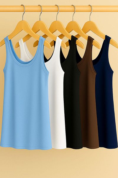 COTENCONCEPT Tricou pentru atlet cu bretele groase din bumbac, 5 bucăți