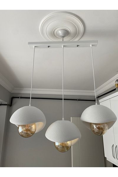 DREAM MODE Caka 3-Piece Pendant Lamp Chandelier with Tray Rustic E27 Modern Chandelier Concrete Appearance Bohemian (with Rustic Bulb Gift)