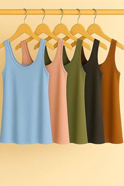 COTENCONCEPT 5 Pieces A-Line Comfortable Fit Basic Thick Strap Athlete T-Shirt