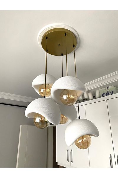 DREAM MODE Modern 5-Piece Chandelier with Concrete Texture - Stylish Design for Living Room and Living Room (Rustic Bulb with Gift)