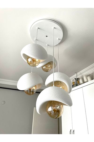 DREAM MODE Modern 5-Piece Chandelier with Concrete Texture - Stylish Design for Living Room and Living Room (Rustic Bulb with Gift)