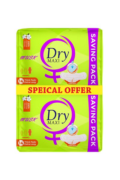 DRY Maxi Musk Thick Sanitary Pads for Menstruation - Special Offer - 28 Pads - Extra Long Size
