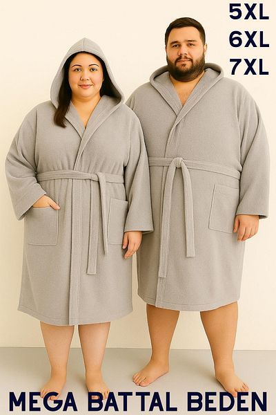 MODELHOME Γκρι Χρώμα Mega Oversize Μέγεθος Unisex 100% βαμβακερή κουκούλα πολυτελές μπουρνούζι (μέγεθος 5XL-6XL-7XL)
