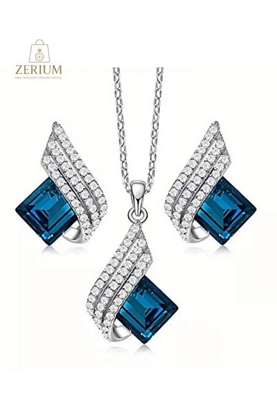 ZERİUM Nightly Elegance Sparkling Elegant Necklace & Earring Set