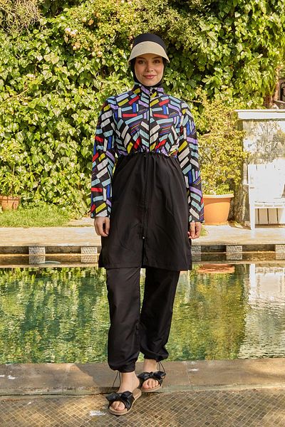 Starinci Mayo Costum de baie hijab cu model din țesătură parașută - tot negru