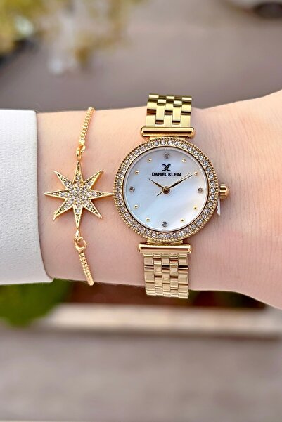 Daniel Klein Sarı Renk 24 Ay Garantili 28 Mm Kadın Kol Saati ve Bileklik