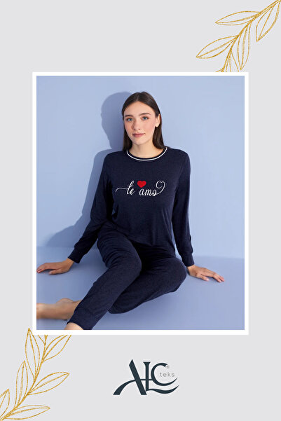 Alcteks طقم بيجامة نسائي أنيق ومريح باللون الأسود، بأكمام طويلة، طقم مكون من ...