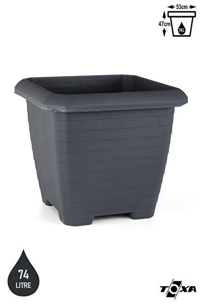 ToXA 74,3 Litre Antrasit Tekerlekli Tabaksız Kare Büyük Boy Plastik Hisar Kale Saksı No4 Mat 53x53x47cm