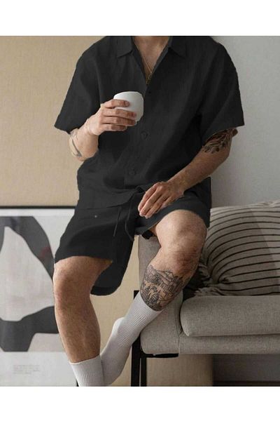 DWN WEAR Linen Kisakol Shirt Shorts Set Women& Men