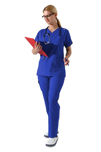 BEDUCA زي موحد للممرضات من Saks Blue Lycra Dr Greys برقبة على شكل حرف V وأكمام الخفاش، ملابس نسائية مقاس كبير